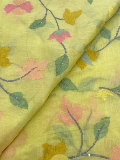 Silk Chanderi Multithread Embroidery 44" Inch (Colors Available)