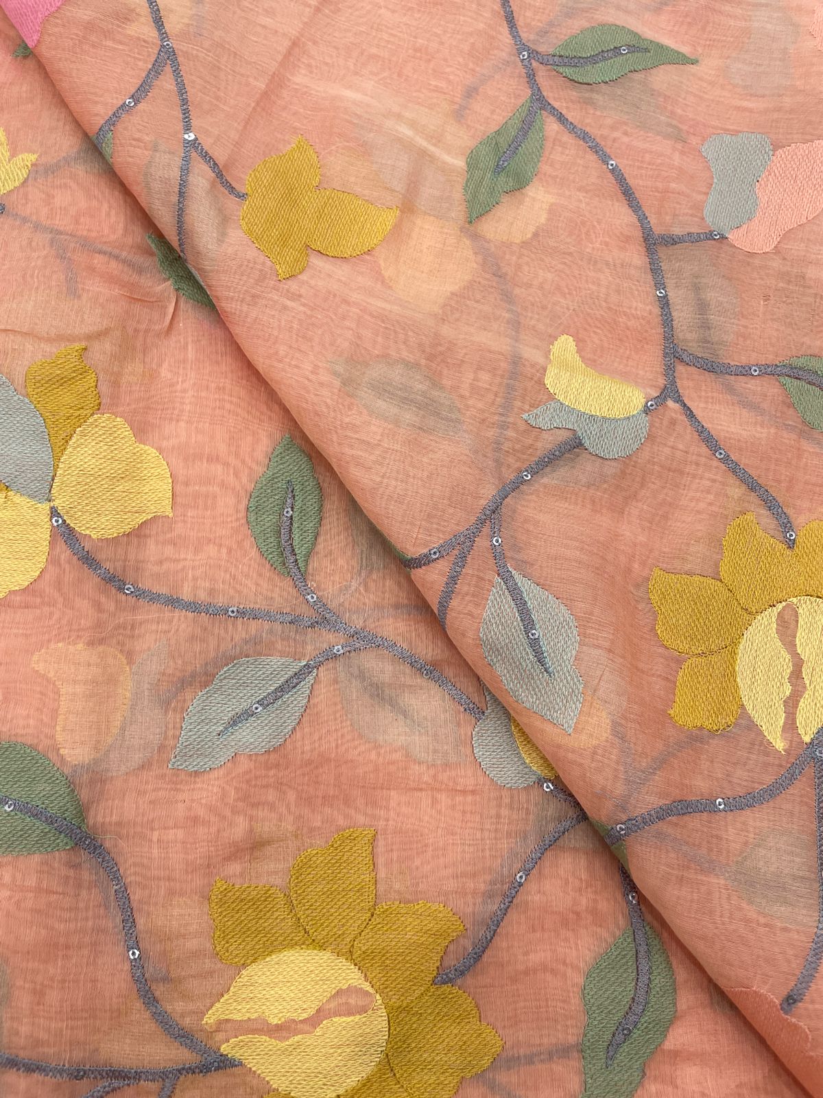 Silk Chanderi Multithread Embroidery 44" Inch (Colors Available)