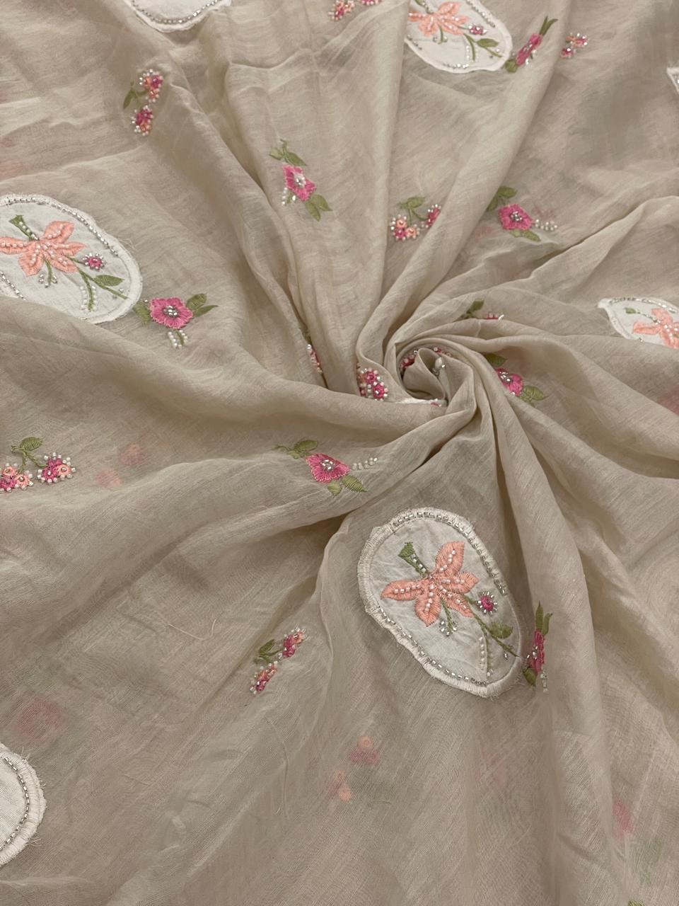 Silk Mul Chanderi Applique Work With Embroidery