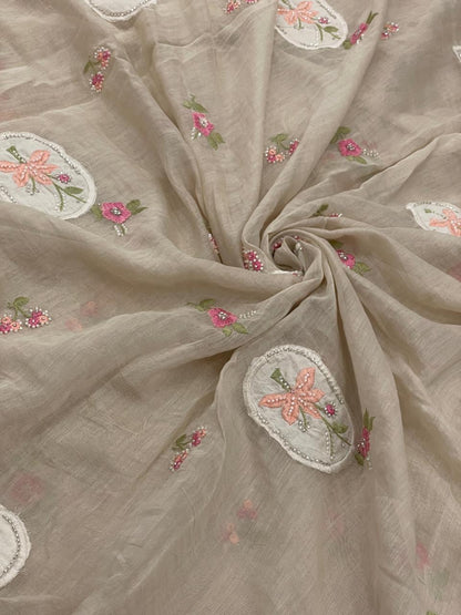 Silk Mul Chanderi Applique Work With Embroidery