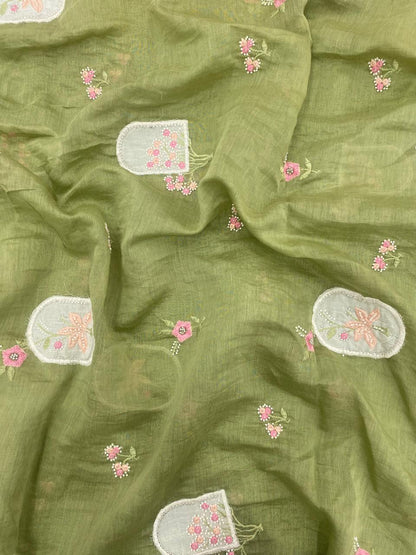 Silk Mul Chanderi Applique Work With Embroidery