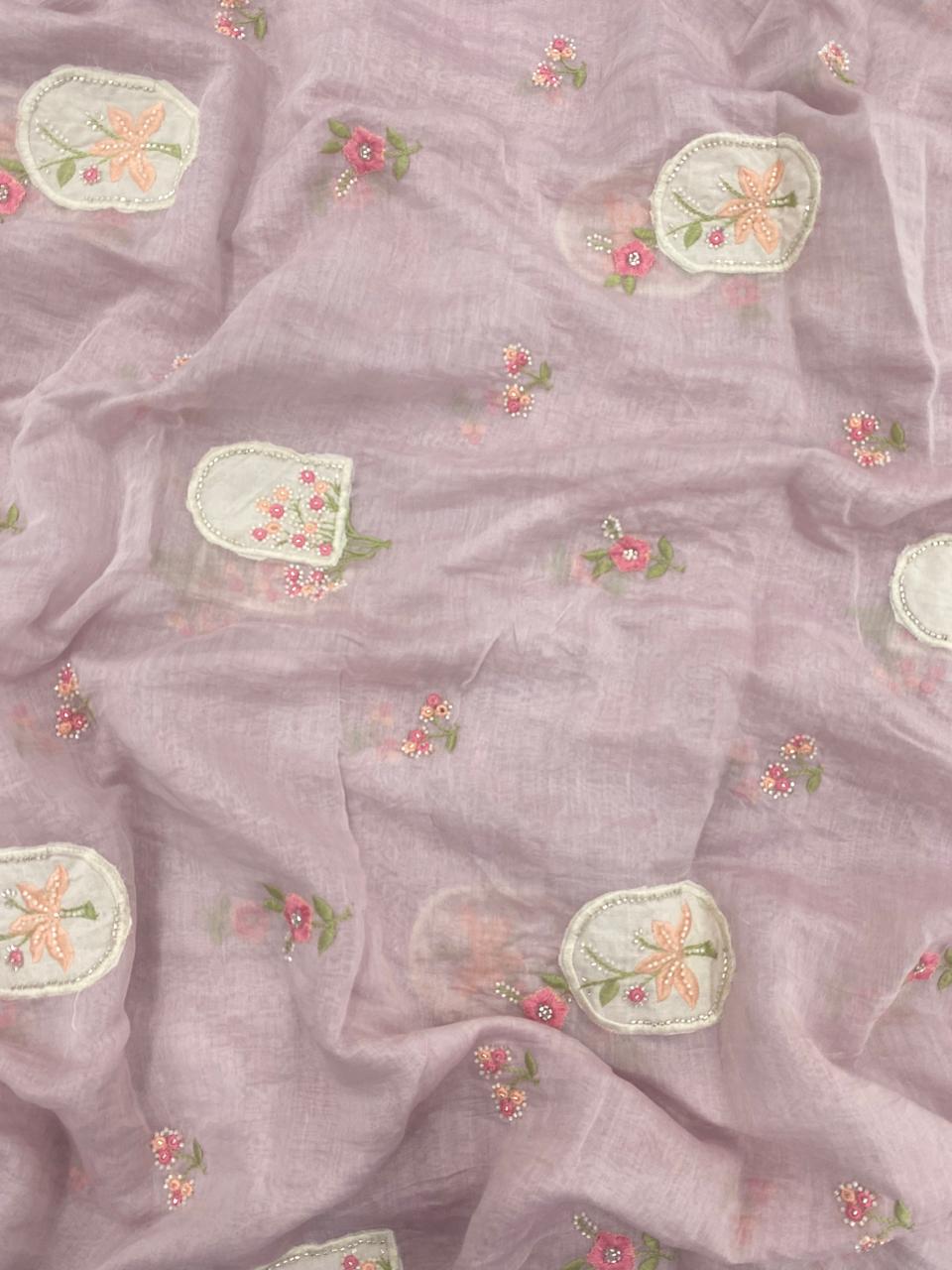Silk Mul Chanderi Applique Work With Embroidery