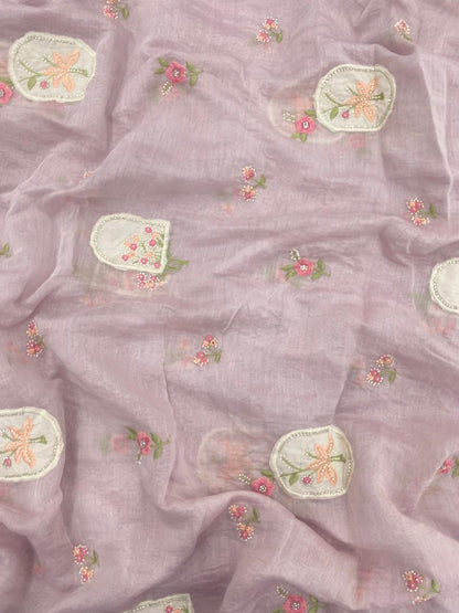 Silk Mul Chanderi Applique Work With Embroidery