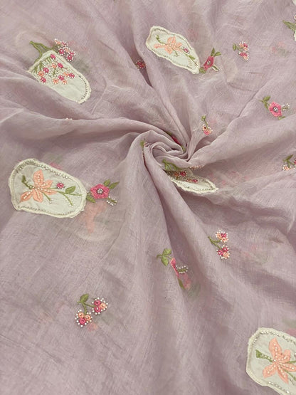 Silk Mul Chanderi Applique Work With Embroidery
