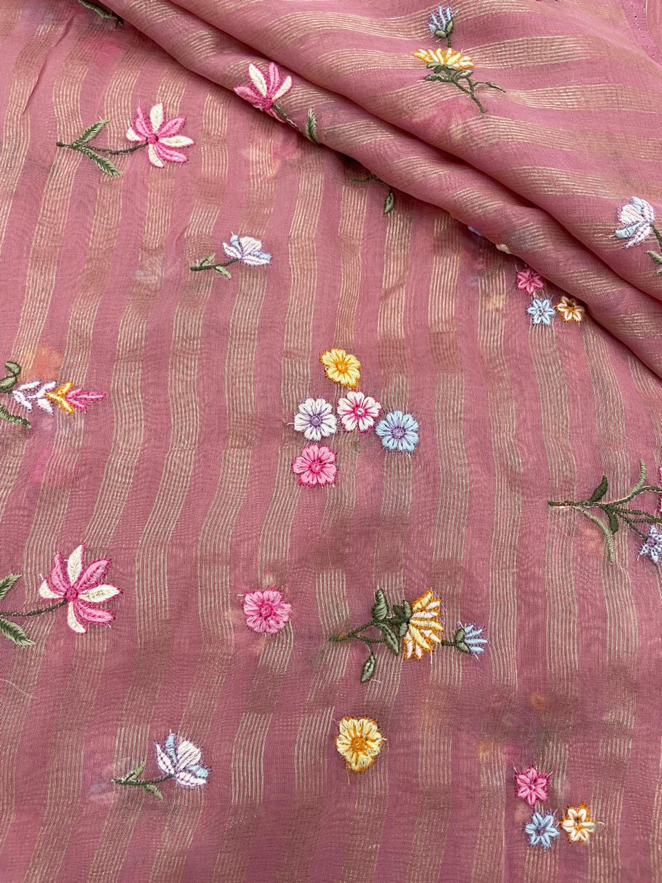 Chanderi Zari Work With Multithread Embroidery