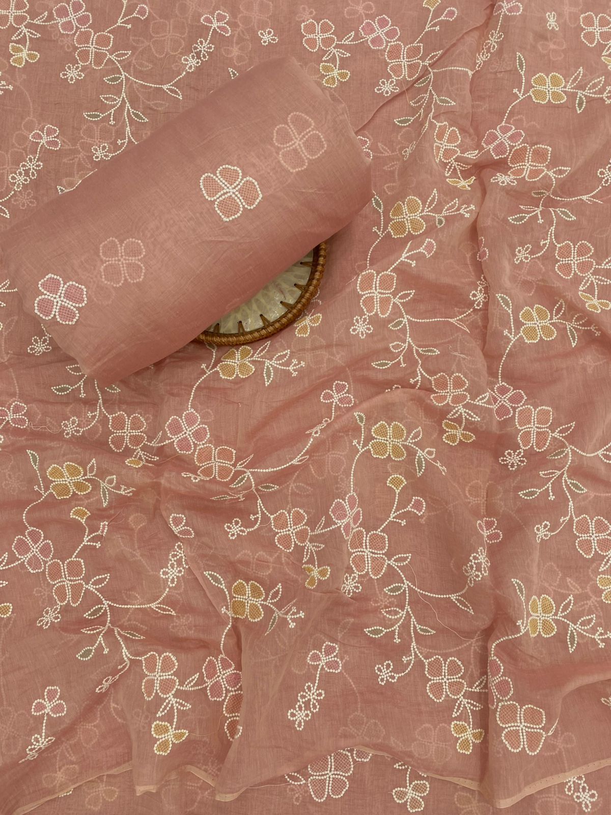 Pure Chanderi Multi Embroidery Suit Set (Color Available) 44"Inch