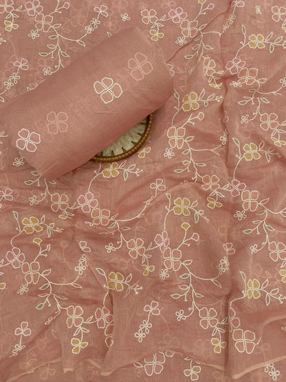 Pure Chanderi Multi Embroidery Suit Set (Color Available) 44"Inch