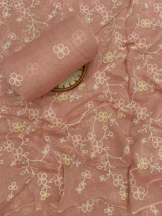 Pure Chanderi Multi Embroidery Suit Set (Color Available) 44"Inch