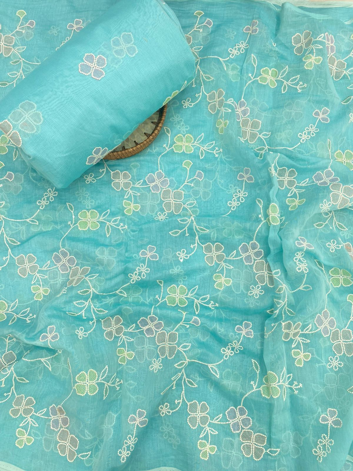 Pure Chanderi Multi Embroidery Suit Set (Color Available) 44"Inch