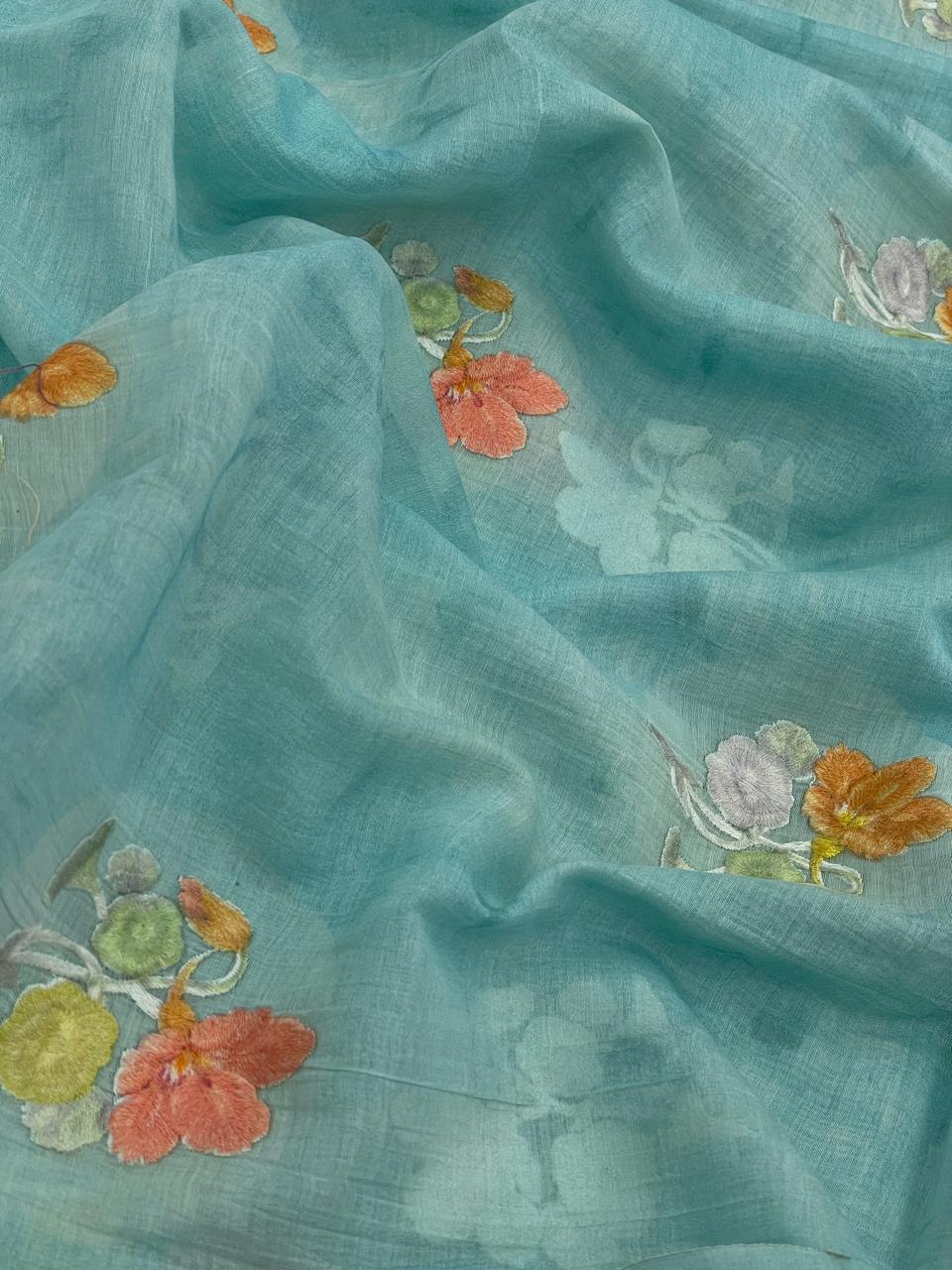 Chanderi Embroidery & Print Fabric Set (colors available)
