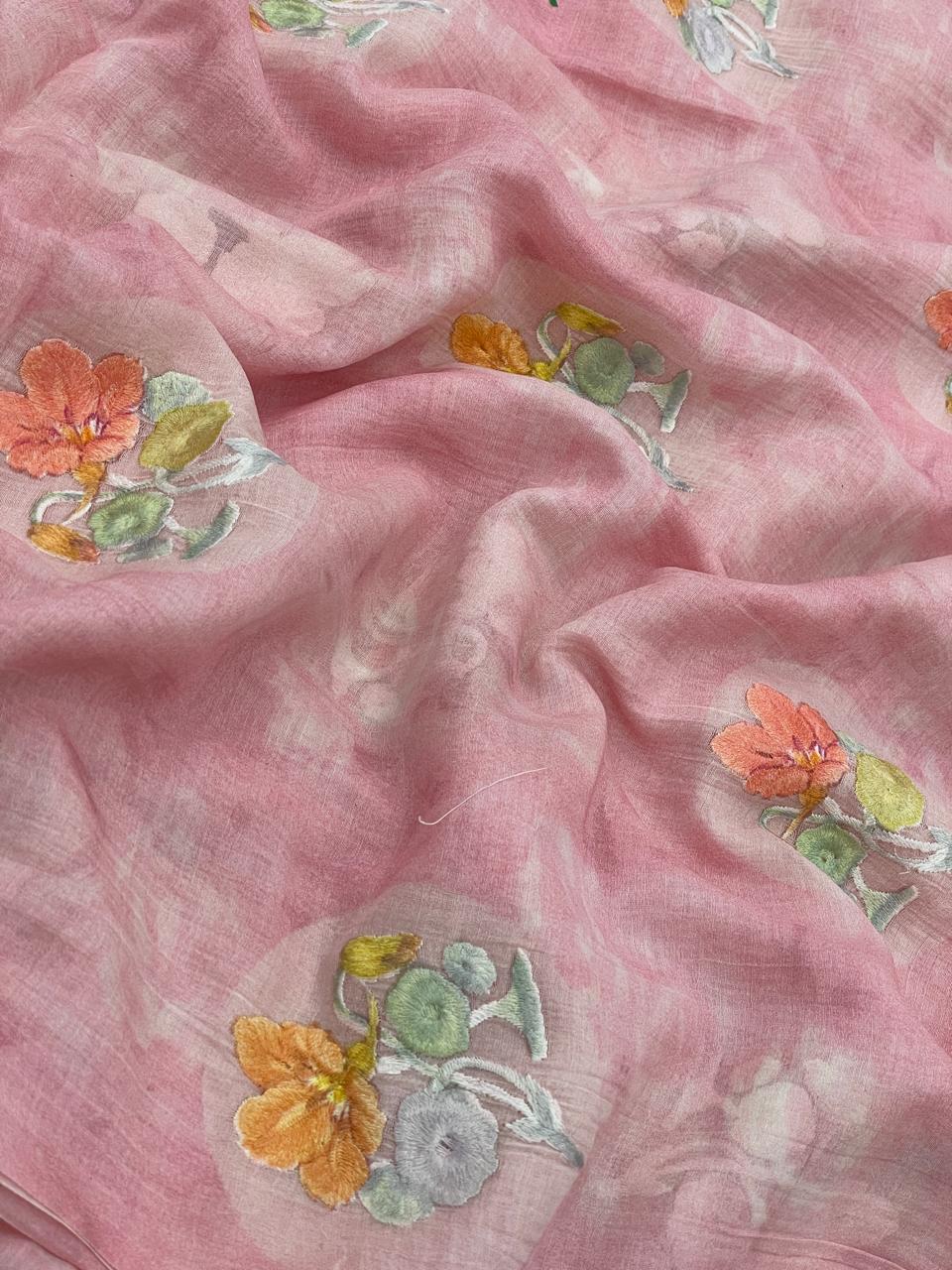 Chanderi Embroidery & Print Fabric Set (colors available)