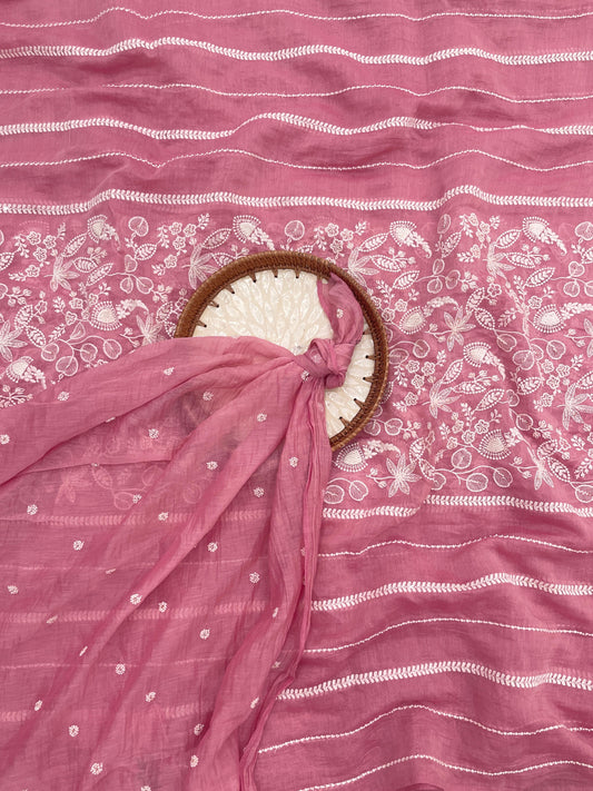 Chanderi Embroidery With Beads Fabric Suit Sets (Colors Available) 44"inch