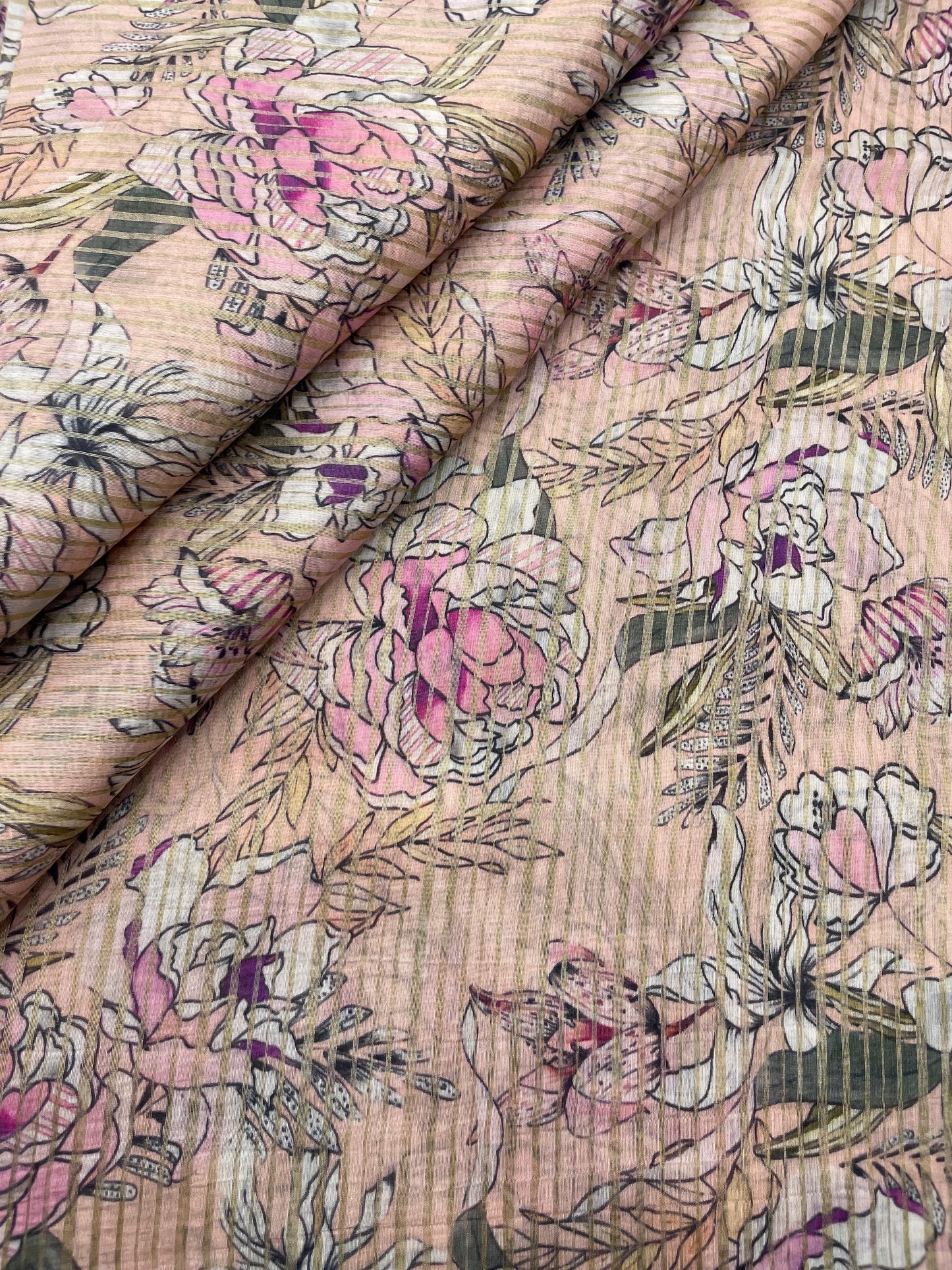 Chanderi Zari Stripe Print (44"inch)