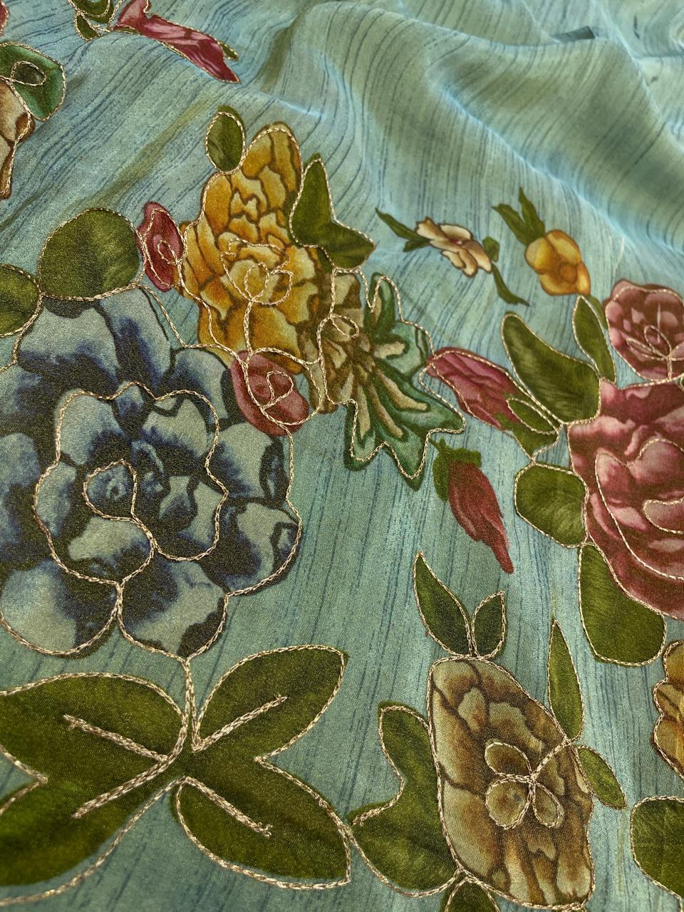 Tissue Position Print With Embroidery