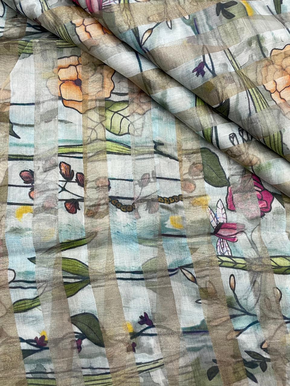 Chanderi Zari Stripe Print (44"inch)