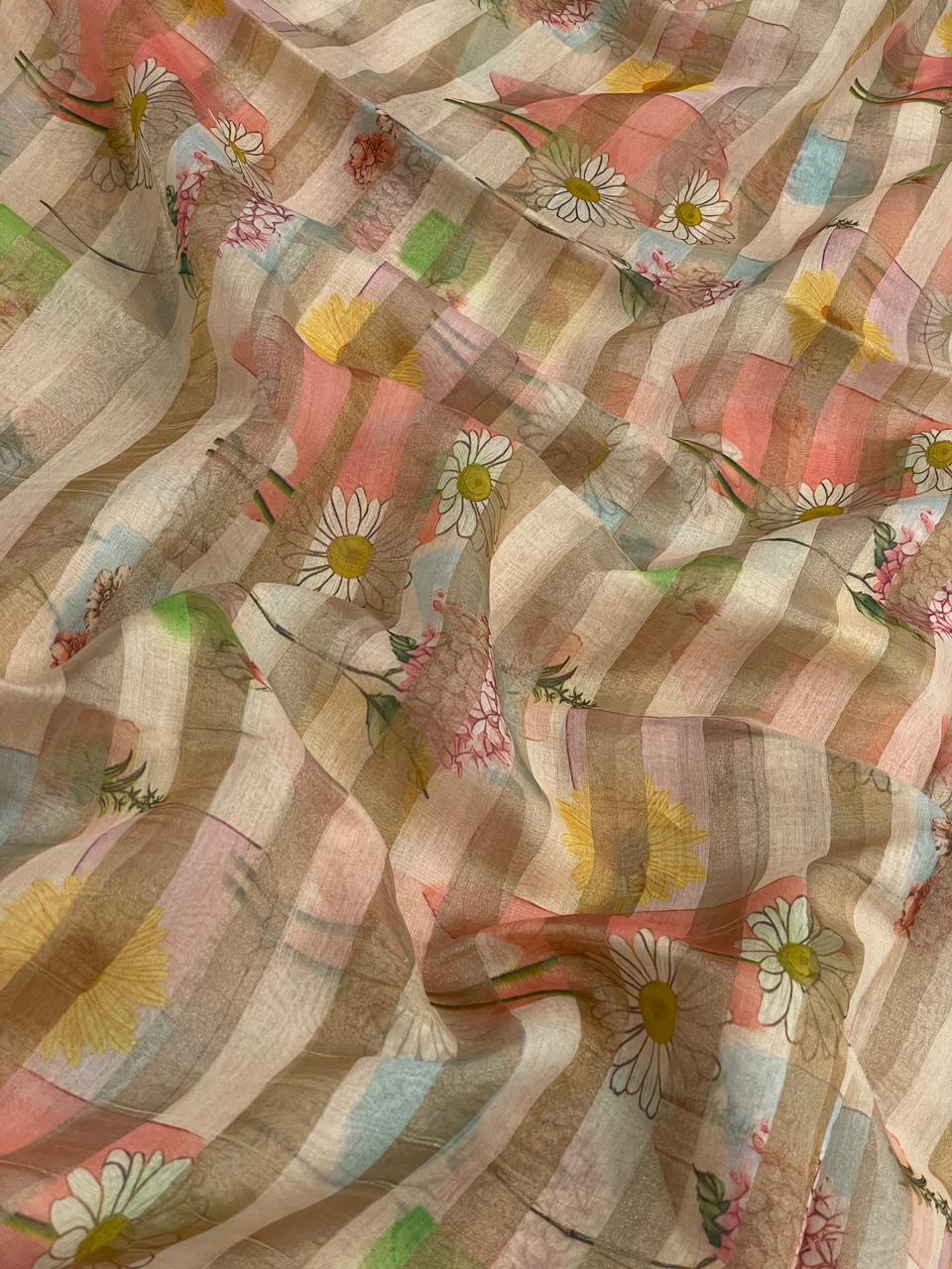 Chanderi Zari Stripe Print (44"inch)