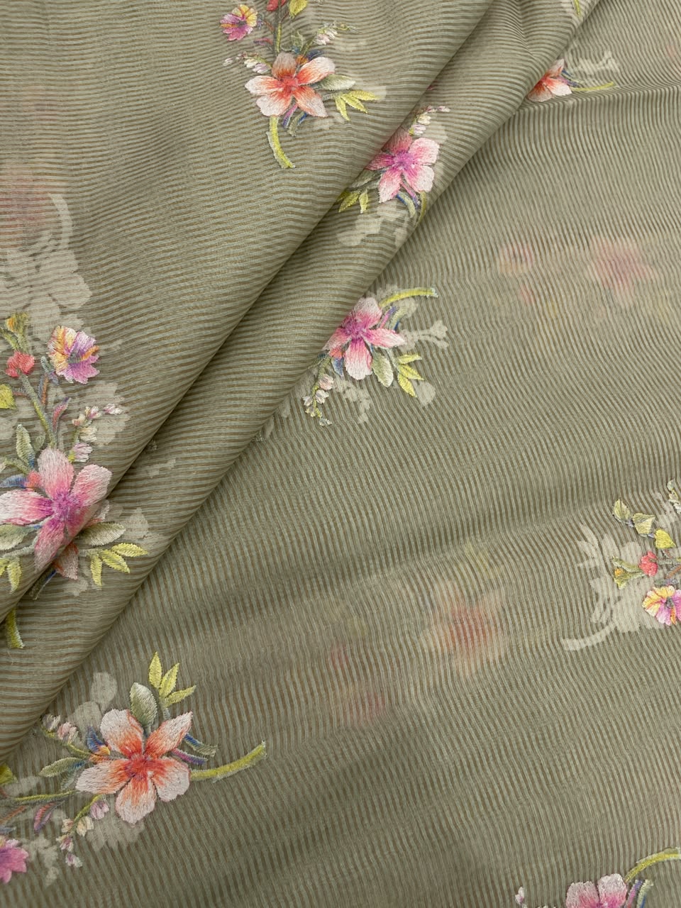 Chanderi Tissue Stripes With Multithread Embroidery (44"inch)