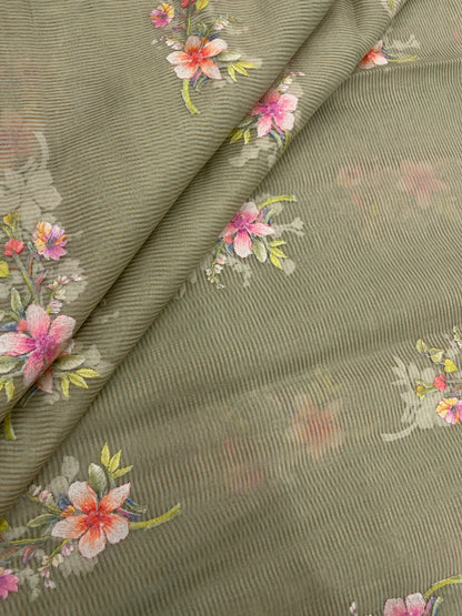 Chanderi Tissue Stripes With Multithread Embroidery (44"inch)