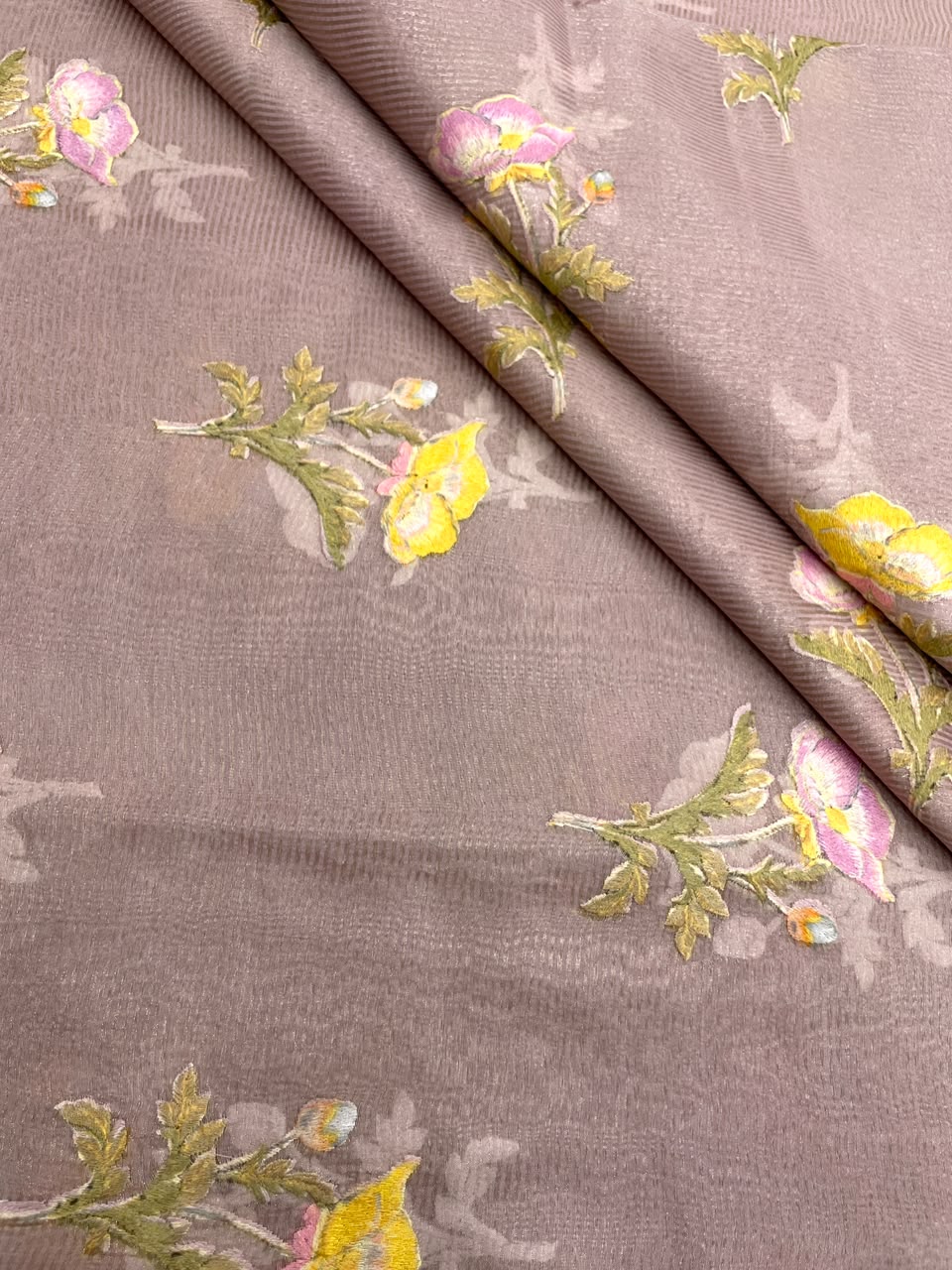 Chanderi Tissue Stripes With Multithread Embroidery (44"inch)