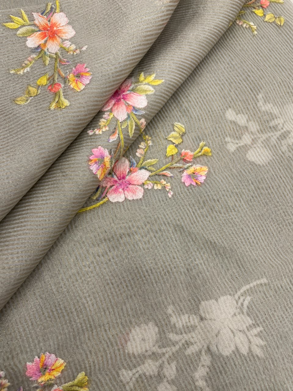 Chanderi Tissue Stripes With Multithread Embroidery (44"inch)