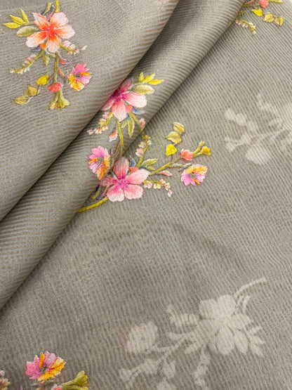 Chanderi Tissue Stripes With Multithread Embroidery (44"inch)