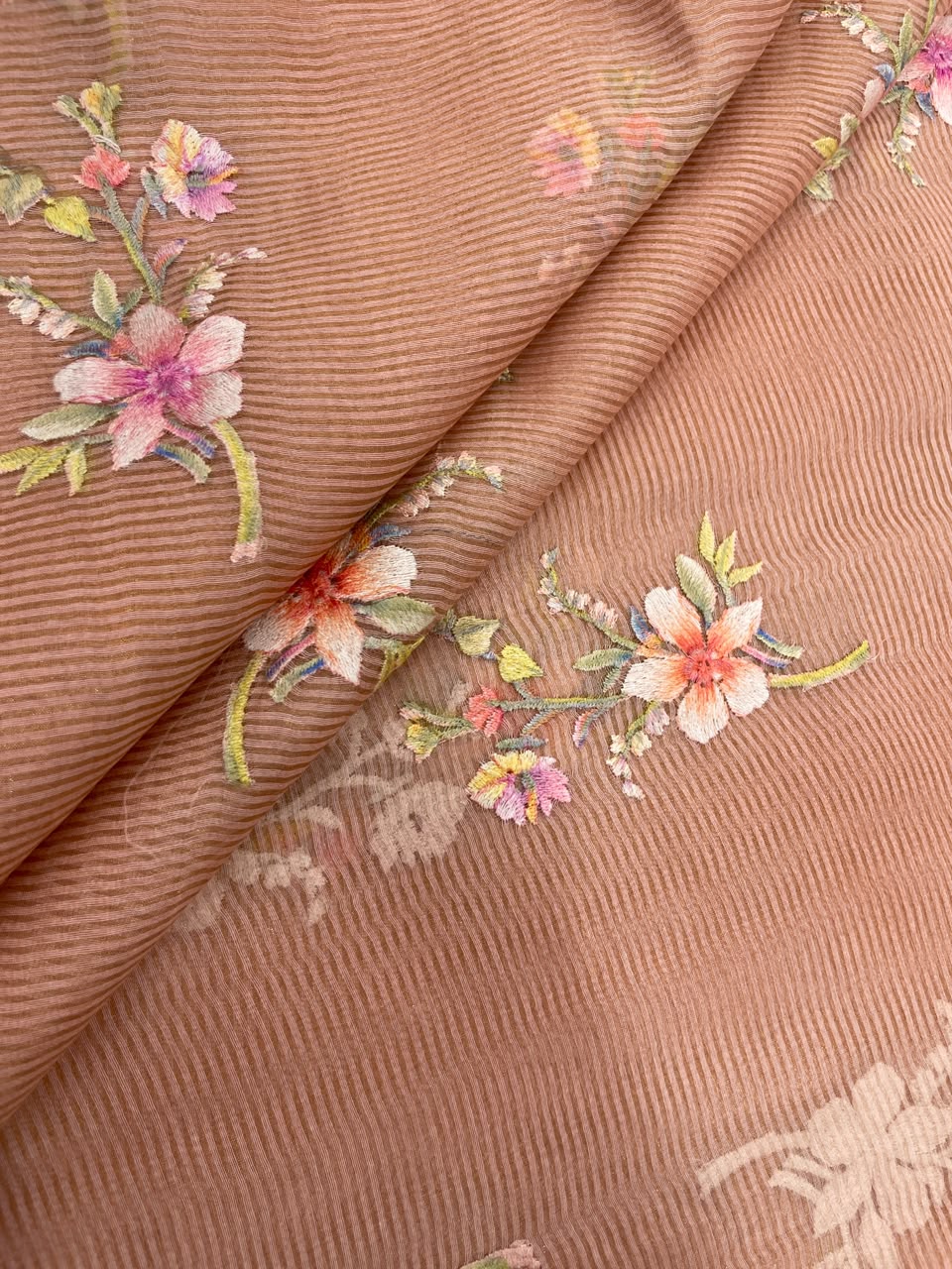 Chanderi Tissue Stripes With Multithread Embroidery (44"inch)