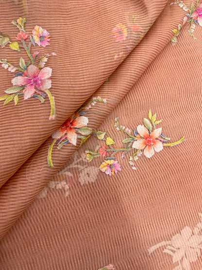 Chanderi Tissue Stripes With Multithread Embroidery (44"inch)