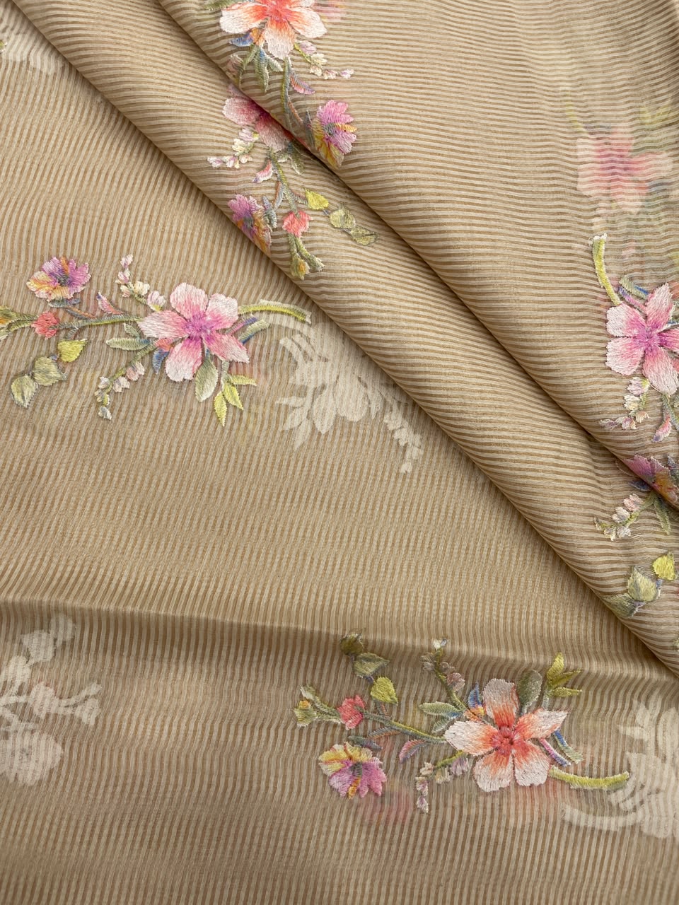 Chanderi Tissue Stripes With Multithread Embroidery (44"inch)