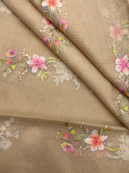 Chanderi Tissue Stripes With Multithread Embroidery (44"inch)