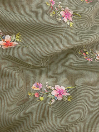 Chanderi Tissue Stripes With Multithread Embroidery (44"inch)