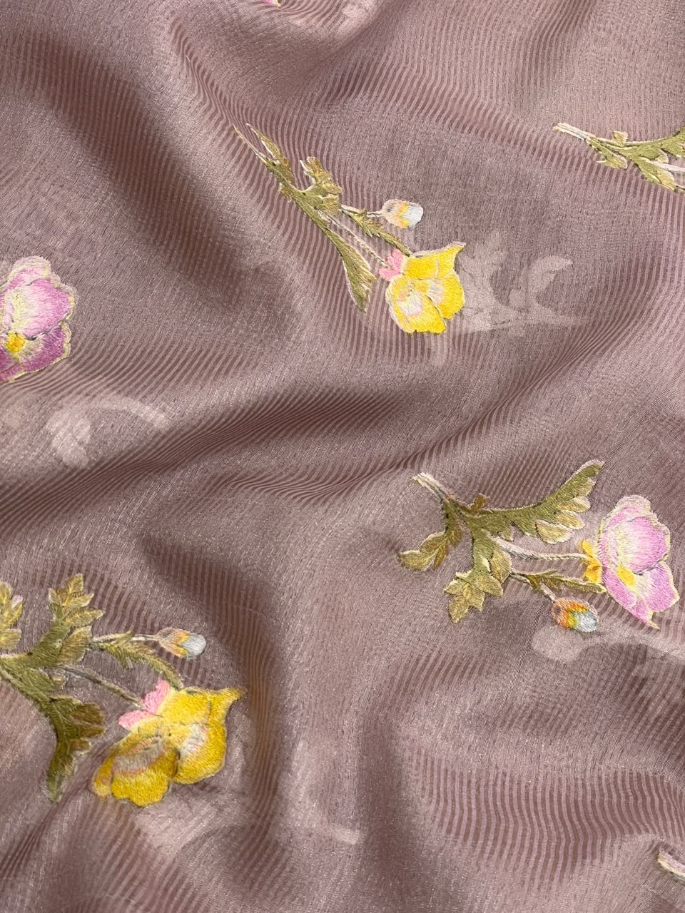 Chanderi Tissue Stripes With Multithread Embroidery (44"inch)