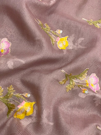 Chanderi Tissue Stripes With Multithread Embroidery (44"inch)