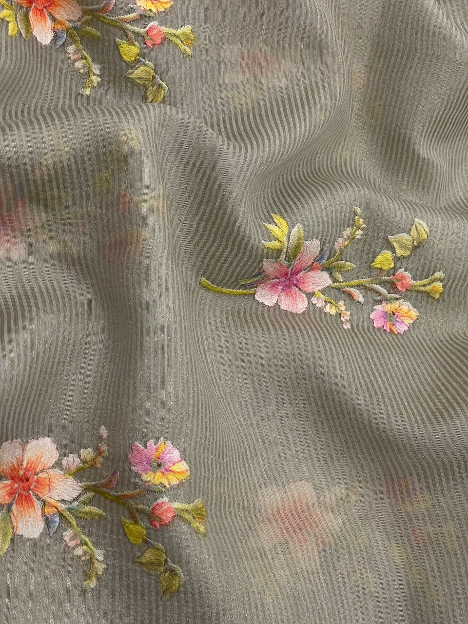 Chanderi Tissue Stripes With Multithread Embroidery (44"inch)