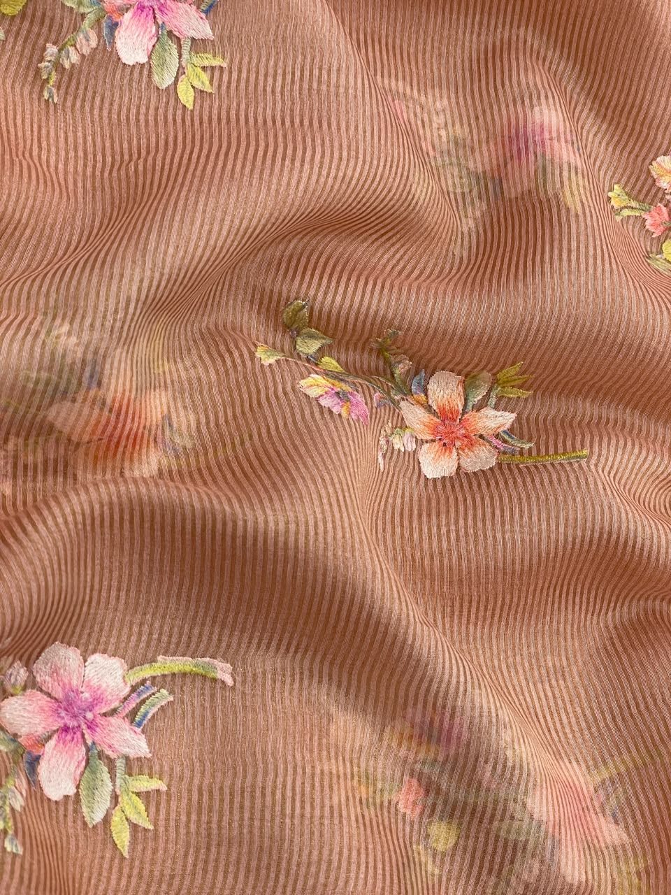 Chanderi Tissue Stripes With Multithread Embroidery (44"inch)