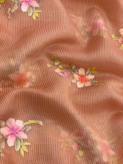 Chanderi Tissue Stripes With Multithread Embroidery (44"inch)