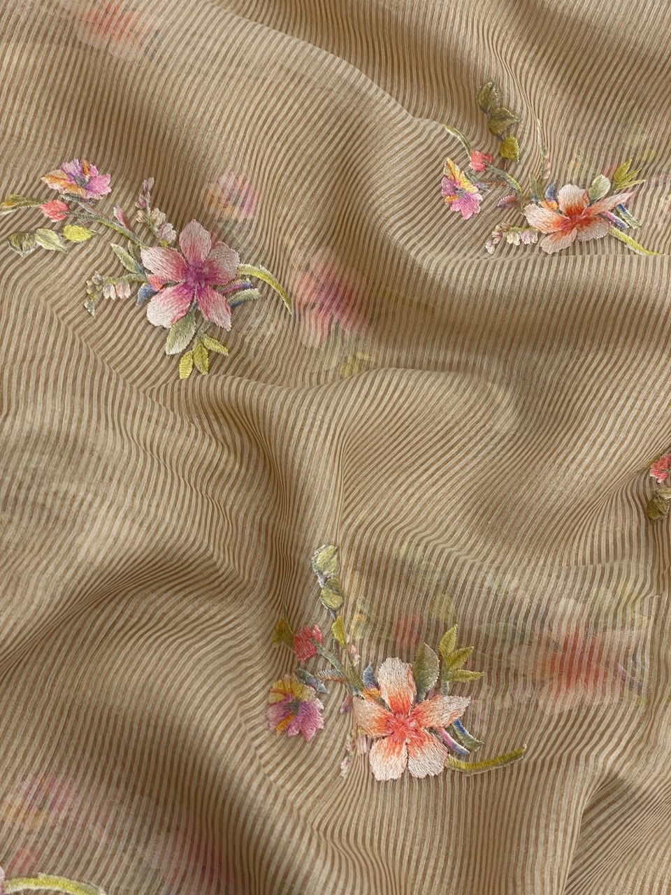 Chanderi Tissue Stripes With Multithread Embroidery (44"inch)