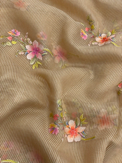 Chanderi Tissue Stripes With Multithread Embroidery (44"inch)