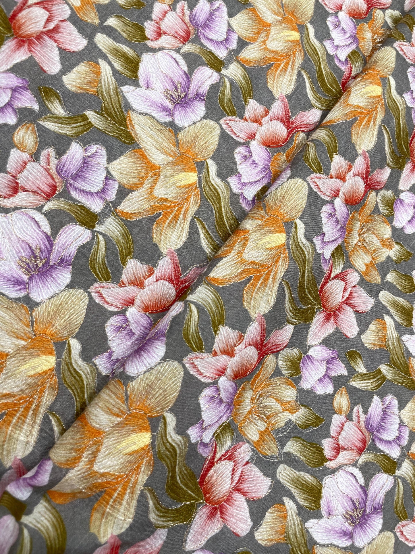 Dola Silk Position Print Embroidery (44"inch)