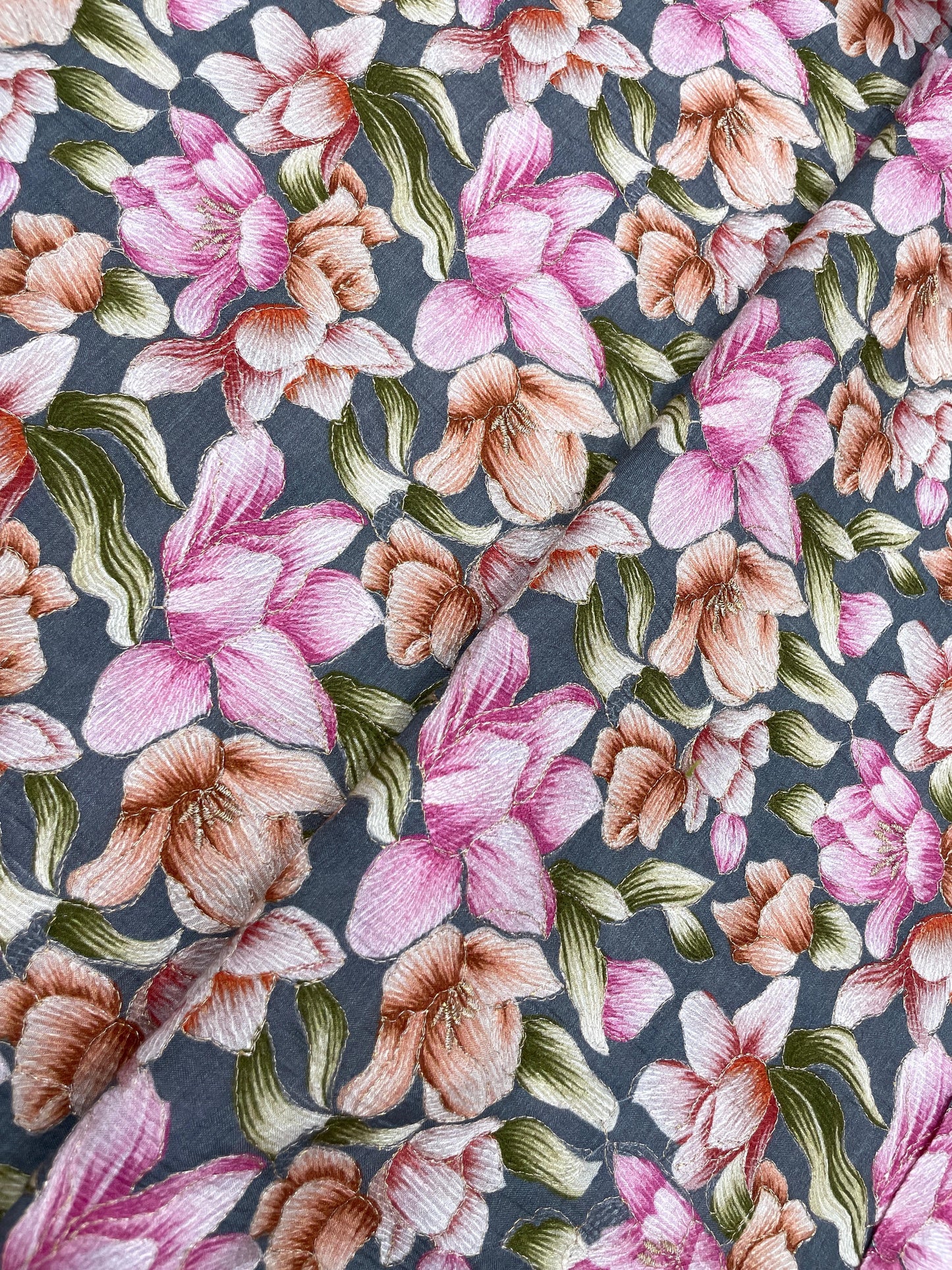Dola Silk Position Print Embroidery (44"inch)