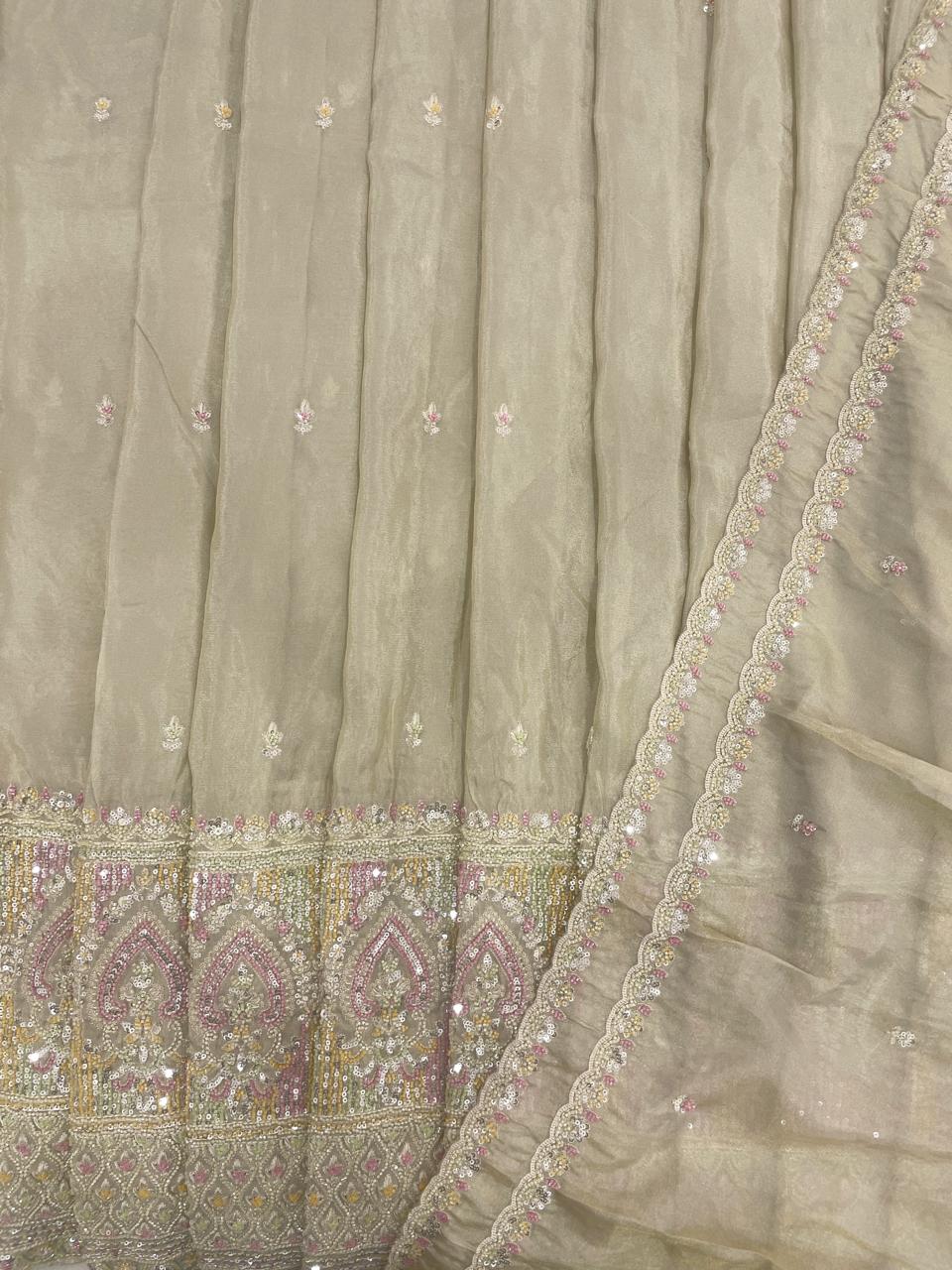 Tissue Embroidery Lehenga Set