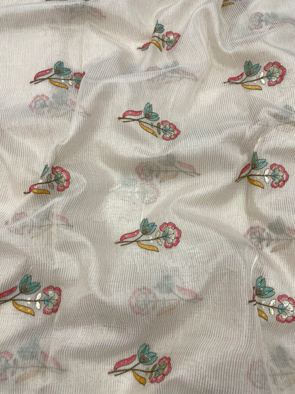 Dyeable Chanderi Silk Tissue Stripes With Multithread Embroidery