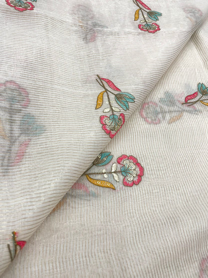 Dyeable Chanderi Silk Tissue Stripes With Multithread Embroidery