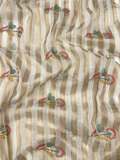 Dyeable Chanderi Silk Tissue Stripes With Multithread Embroidery