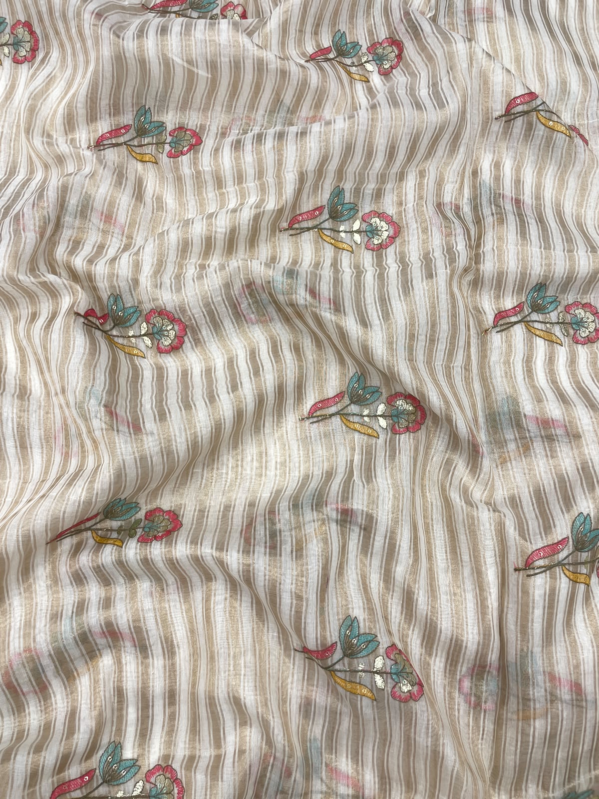 Dyeable Chanderi Silk Tissue Stripes With Multithread Embroidery