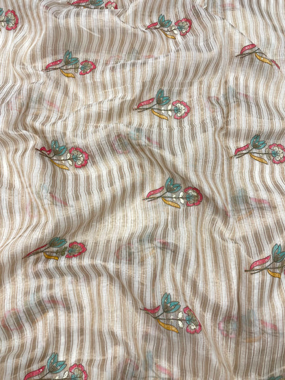 Dyeable Chanderi Silk Tissue Stripes With Multithread Embroidery