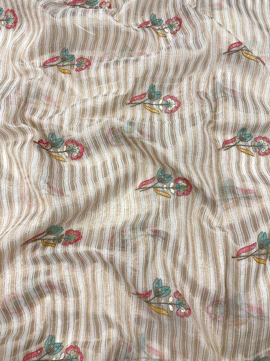 Dyeable Chanderi Silk Tissue Stripes With Multithread Embroidery