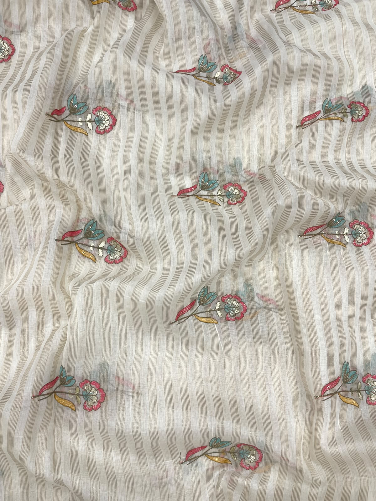 Dyeable Chanderi Silk Tissue Stripes With Embroidery