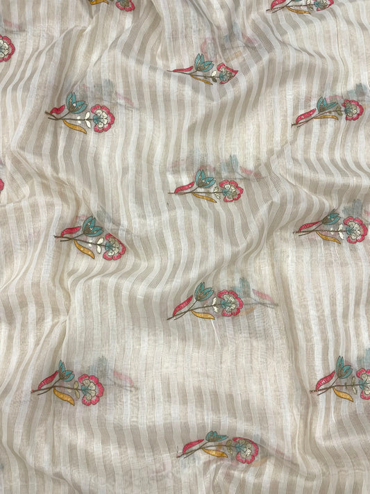 Dyeable Chanderi Silk Tissue Stripes With Embroidery