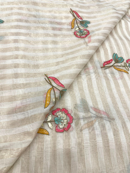 Dyeable Chanderi Silk Tissue Stripes With Embroidery