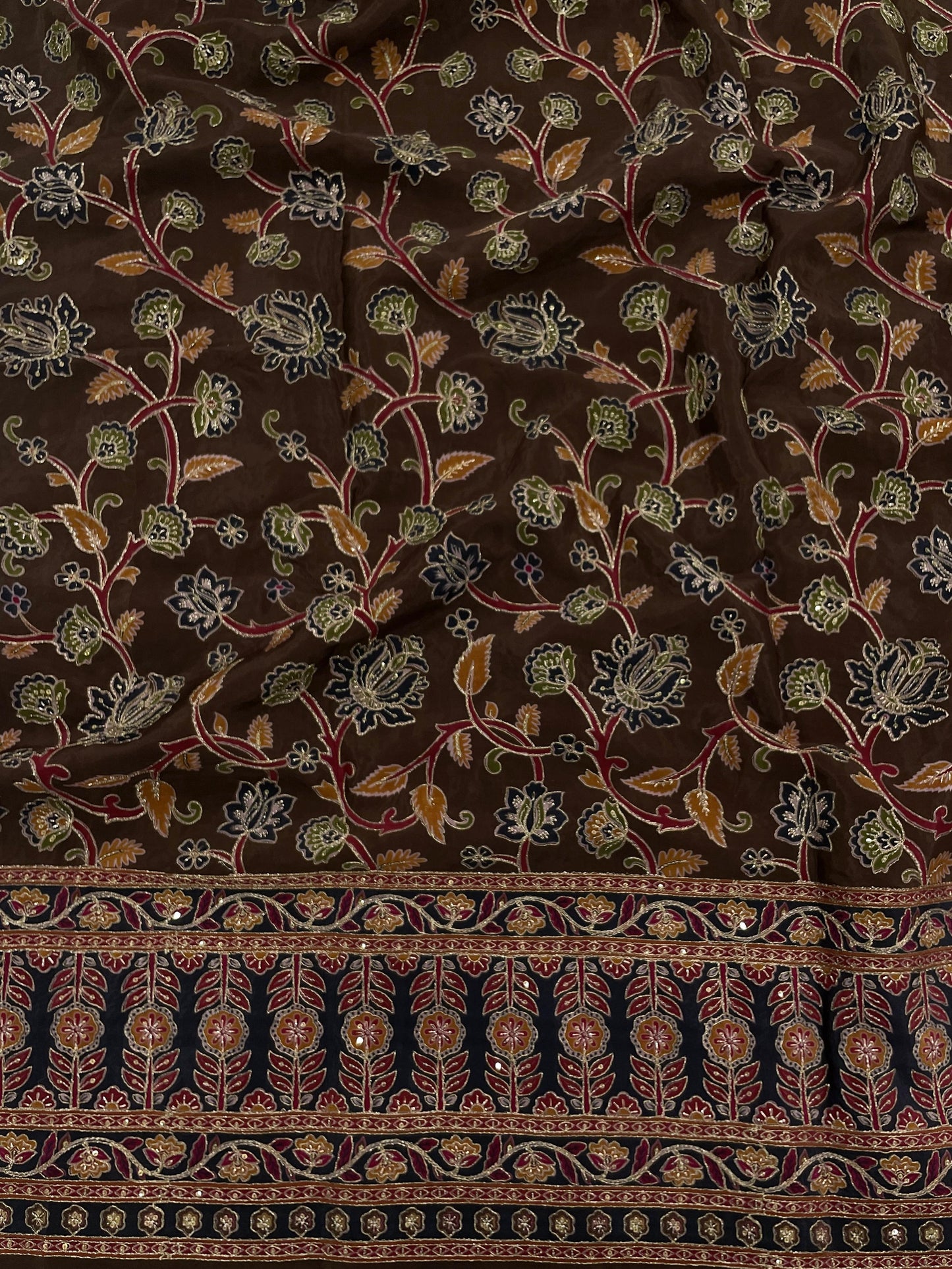Crepe Ajrak With Position Print Embroidery (54"inch)